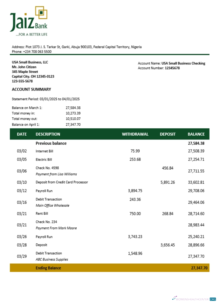 Download Jaiz business bank statement Word and PDF format (1) Photoshop template